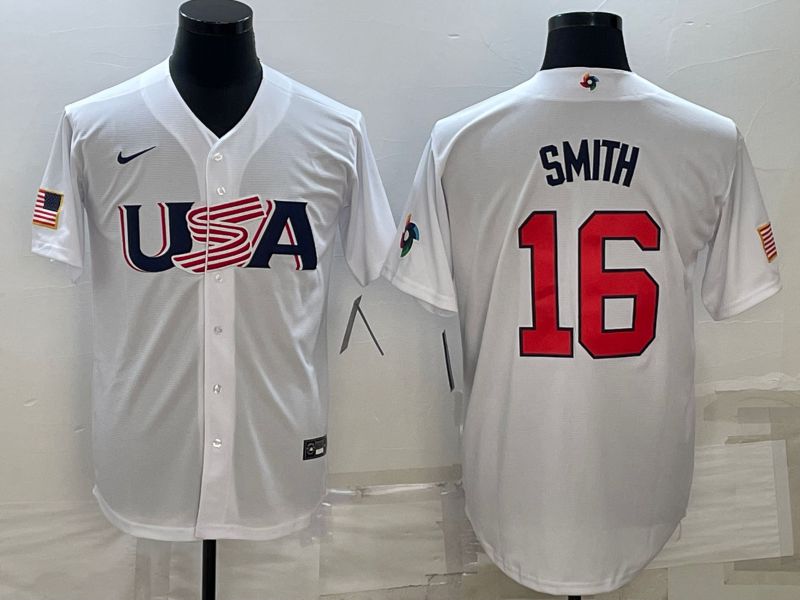 Men 2023 World Cub USA 16 Smith White Nike MLB Jersey9